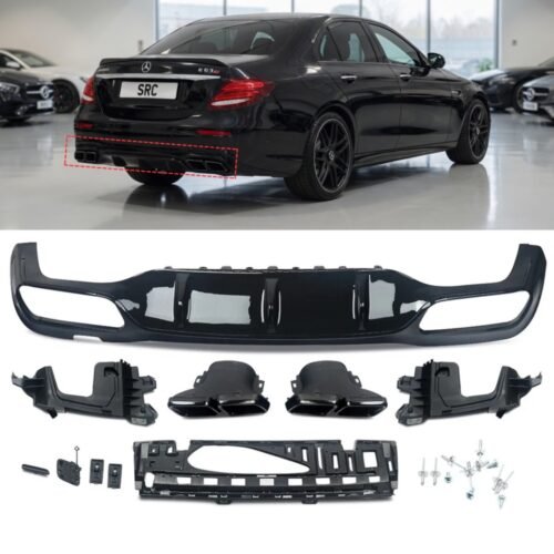 Mercedes E Class W213 Saloon E63 AMG Style Rear Diffuser Gloss Black with Quad Tips 2016–2020 AMG Line