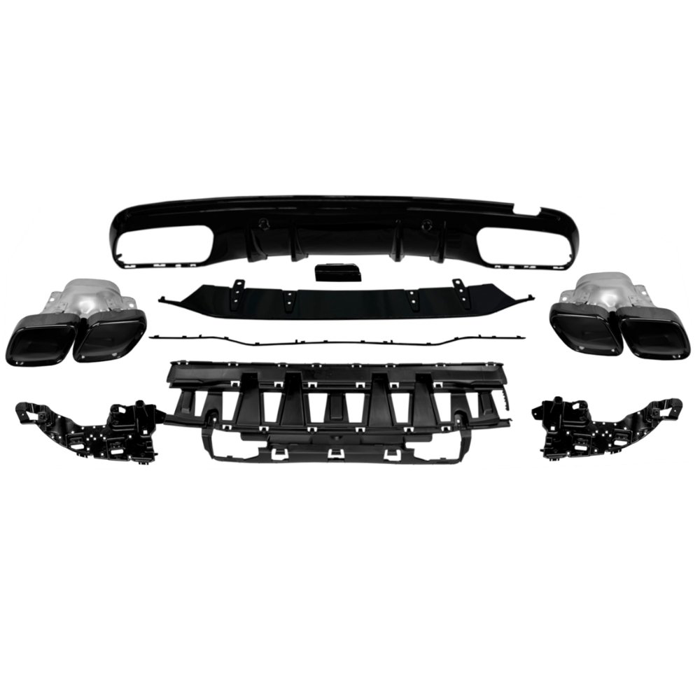Mercedes C Class W205 S205 C63S AMG Style Rear Diffuser Gloss Black with Black Tips 2014–2021 AMG Line