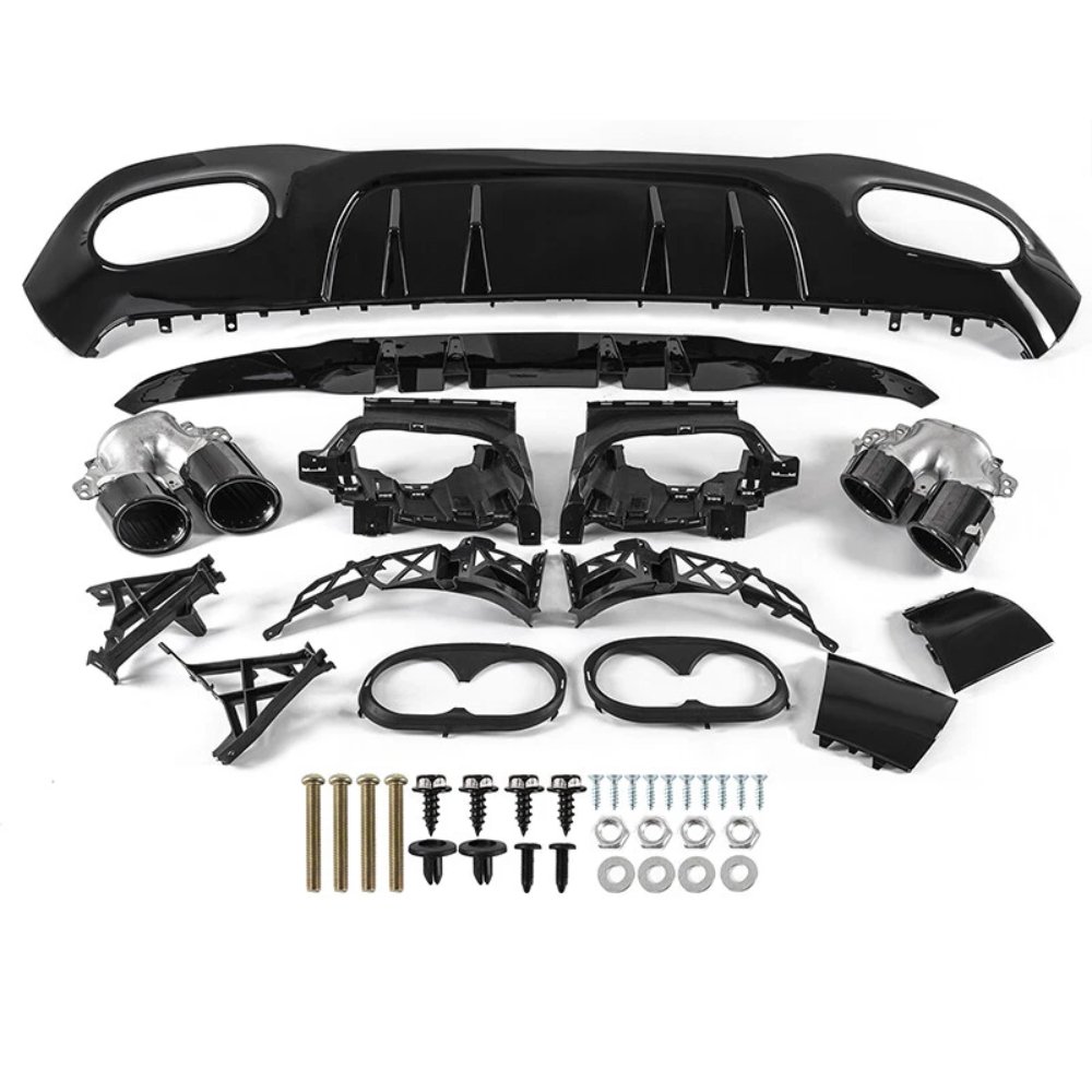 Mercedes A Class W177 A45 AMG Style Rear Diffuser Gloss Black with Quad Black Tips 2018+ AMG Line