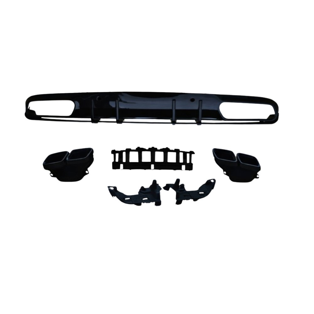 Mercedes C Class C205 A205 C63S AMG Style Rear Diffuser Gloss Black with Black Tips 2015–2019