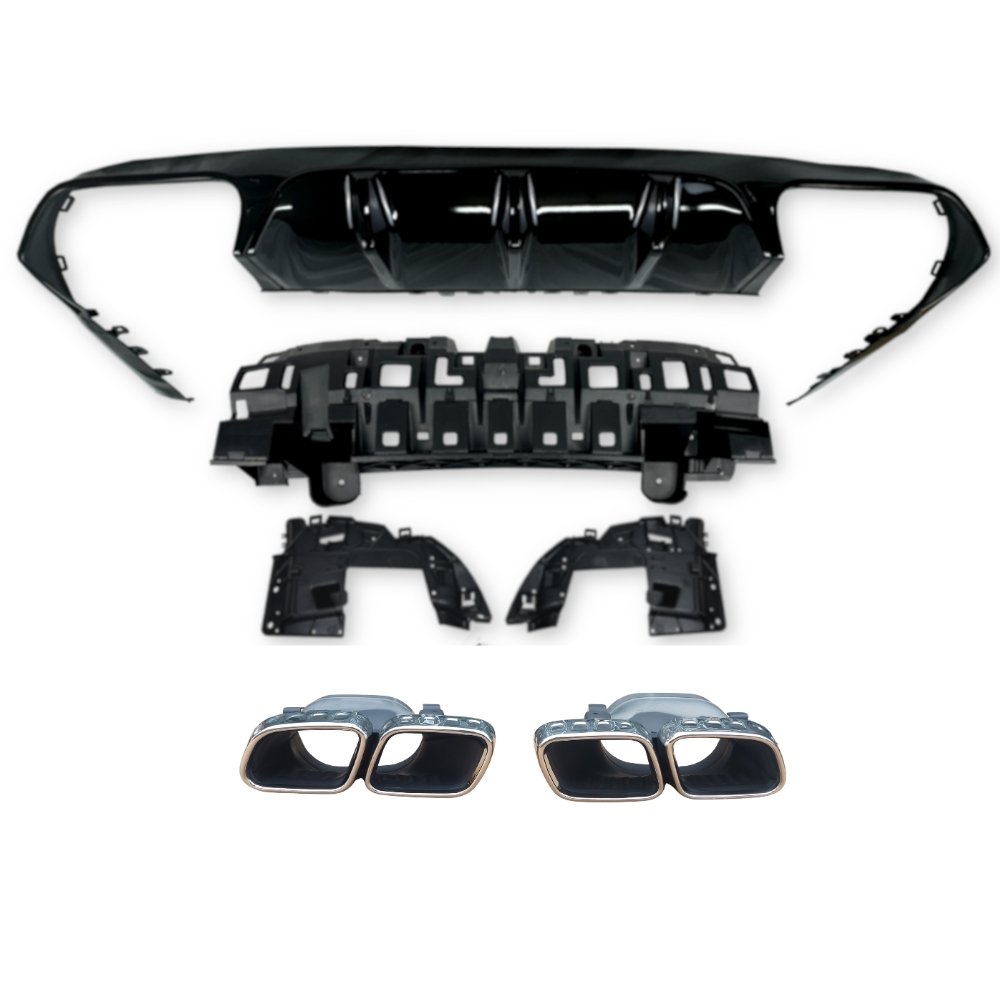 Mercedes E Class C238 A238 E63 AMG Style Rear Diffuser Gloss Black with Silver Tips 2017–2023