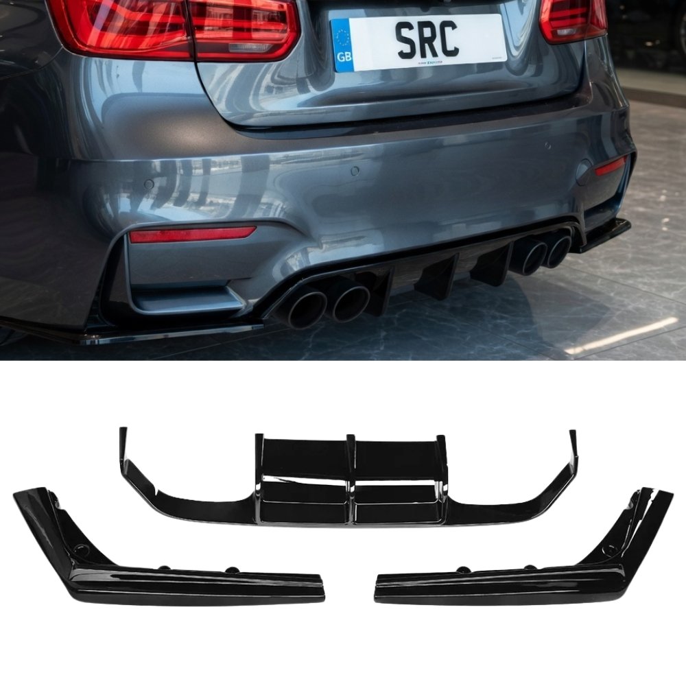 BMW M3 M4 F80 F82 F83 V Style Rear Diffuser Gloss Black 2014–2020