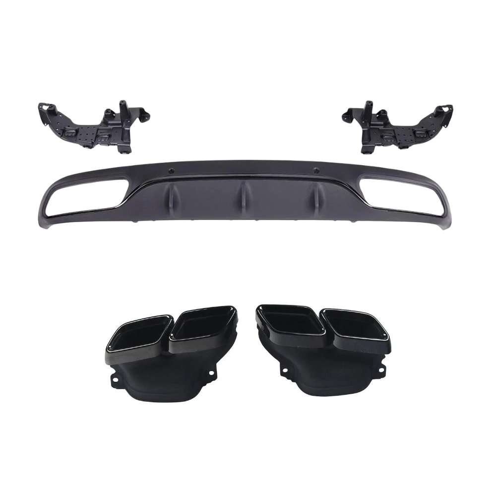 Mercedes C Class W205 S205 C63 AMG Style Rear Diffuser Gloss Black with Quad Tips 2013–2019 (Non-AMG Bumper)