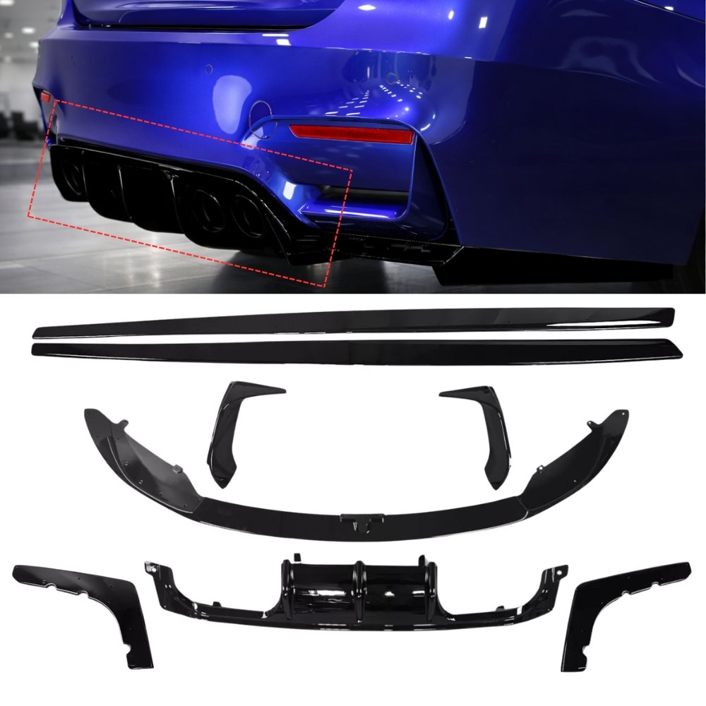 BMW M3 M4 F80 F82 F83 Full Body Kit Splitter Diffuser Side Skirts Blades Gloss Black 2014–2020