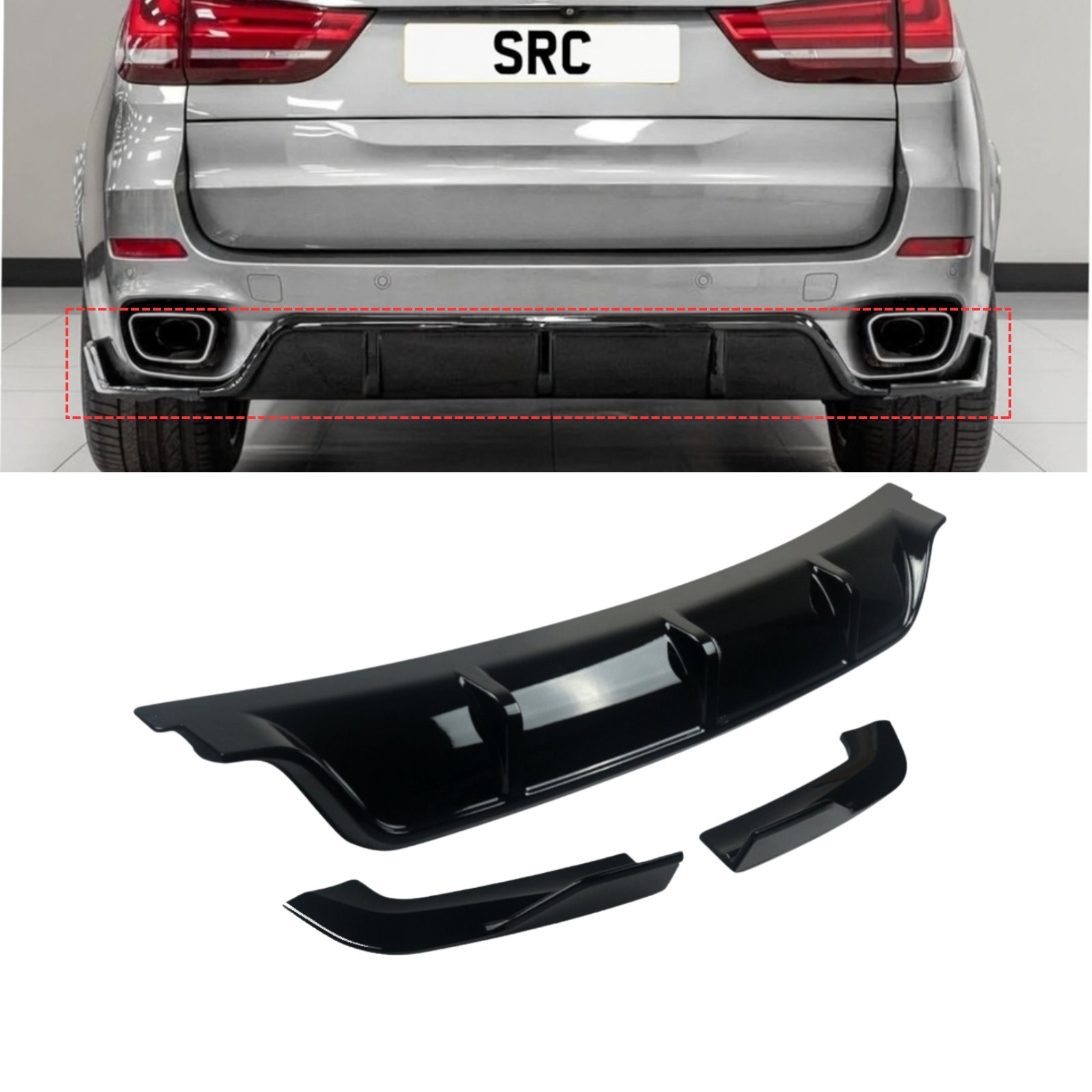 BMW X5 F15 M Sport G05 Style Body Kit Splitter Diffuser Side Skirts Gloss Black 2014–2018 - Image 3