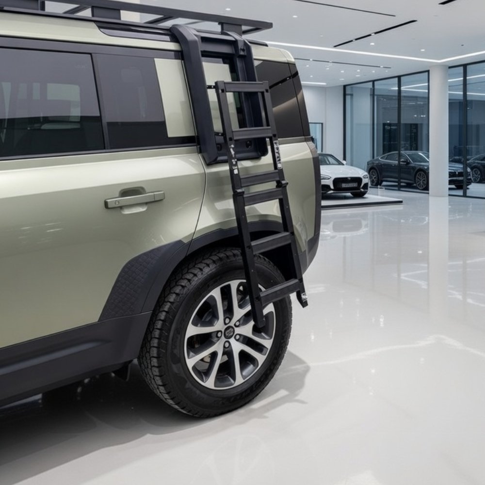 Land Rover Defender L663 Telescopic Folding Side Ladder Black 90 110 2020+