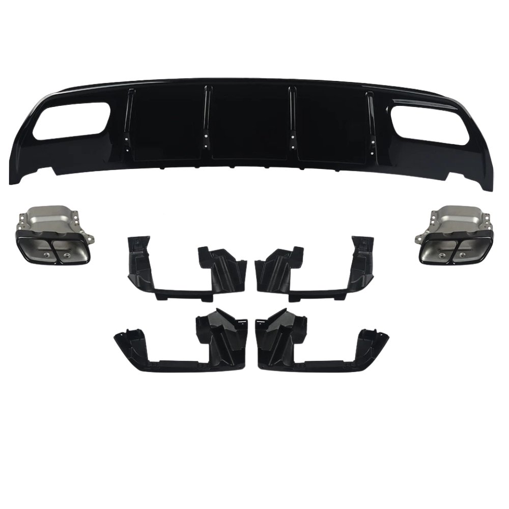 Mercedes A Class W176 A45 AMG Style Rear Diffuser Gloss Black with Exhaust Tips 2012–2018