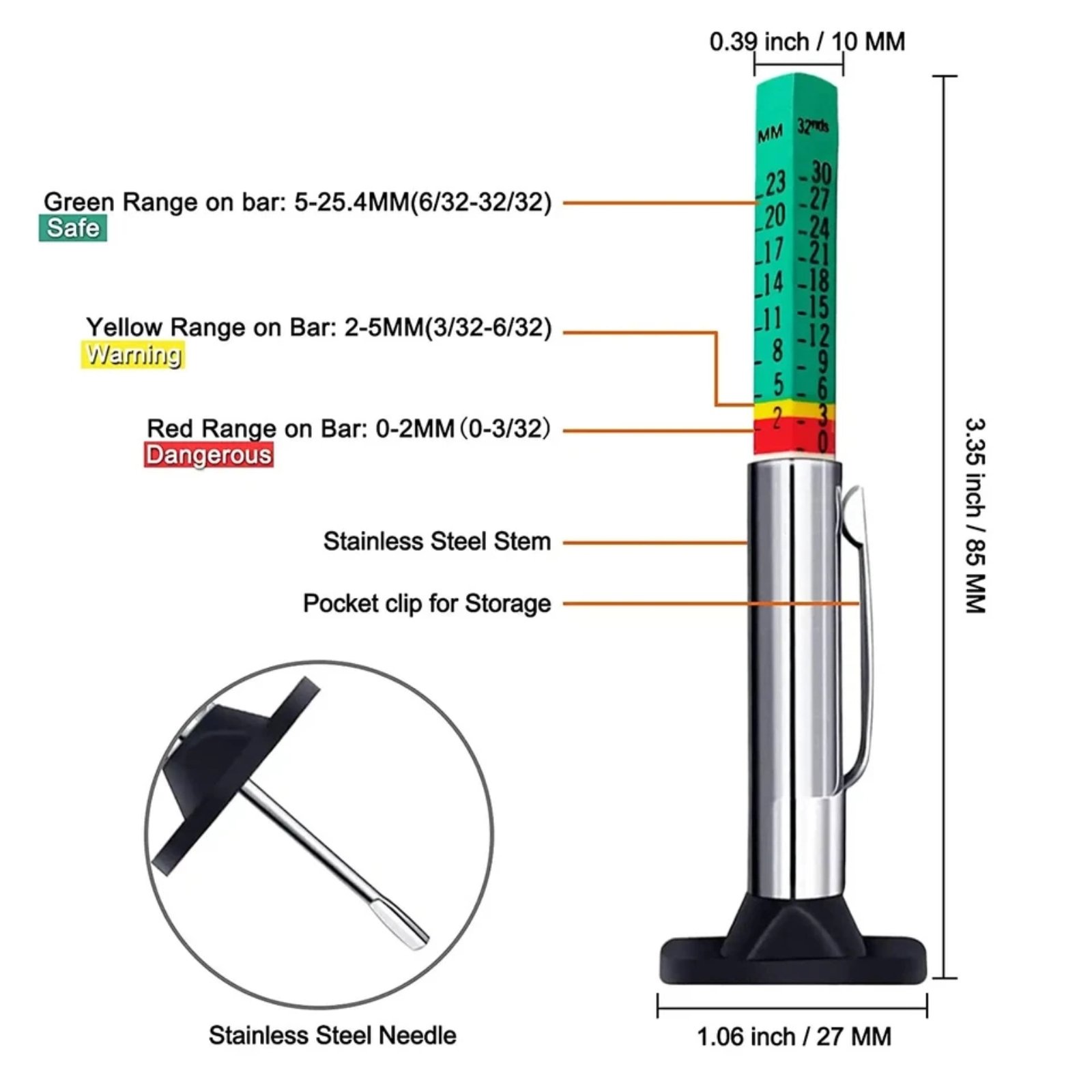 Manual Tyre Tread Depth Gauge Tool for Car Van Truck Motorcycle