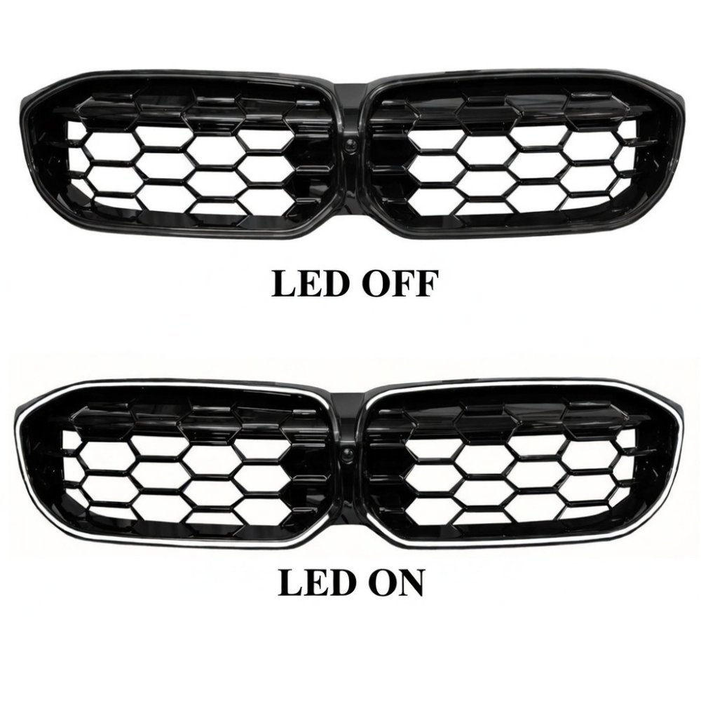 BMW 3 Series G20 G21 LCI Diamond Style Front Grille with LED Lights Gloss Black 2021+ - Image 3