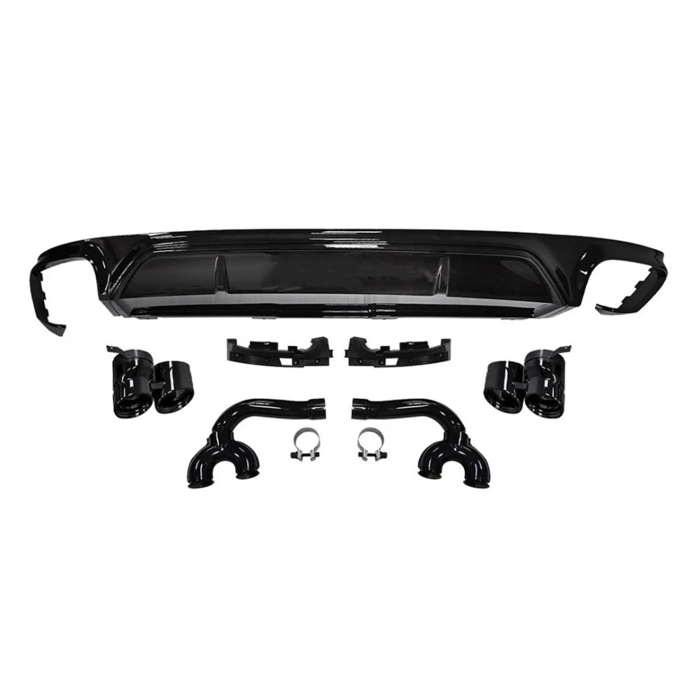 Audi Q8 SQ8 Style Rear Diffuser Gloss Black with Black Exhaust Tips 2018+