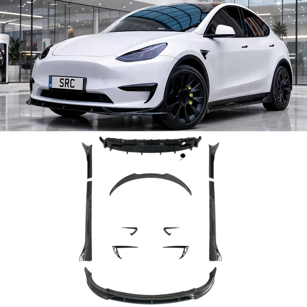 Tesla Model Y Aero Body Kit Front Splitter Diffuser Side Skirts Spoiler Gloss Black 2020–2024