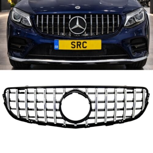 Mercedes GLC X253 C253 Panamericana GT Style Front Grille Gloss Black Chrome Trim 2015–2018