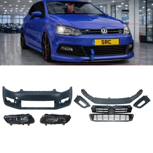 VW Polo MK5 6R 6C R-Line Look Front Bumper Kit with Grille & Fog Lights Primed 2009–2017