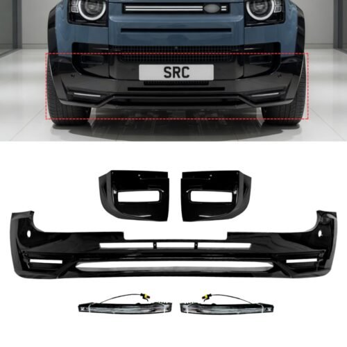 Land Rover Defender L663 Front Lower Lip Splitter with LED DRL Gloss Black 90 110 2020+
