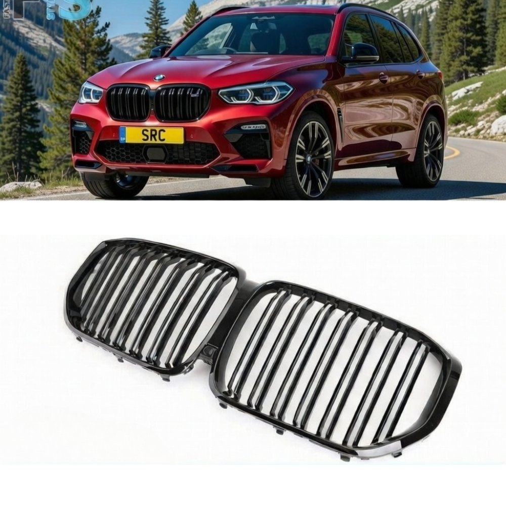 BMW X5 G05 X5M Style Double Slat Front Kidney Grille Gloss Black 2018–2023