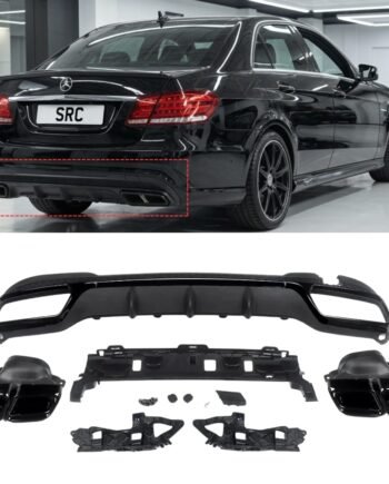 Mercedes E Class W212 E63 AMG Look Rear Diffuser & Black Tailpipes Gloss Black 2013–2016