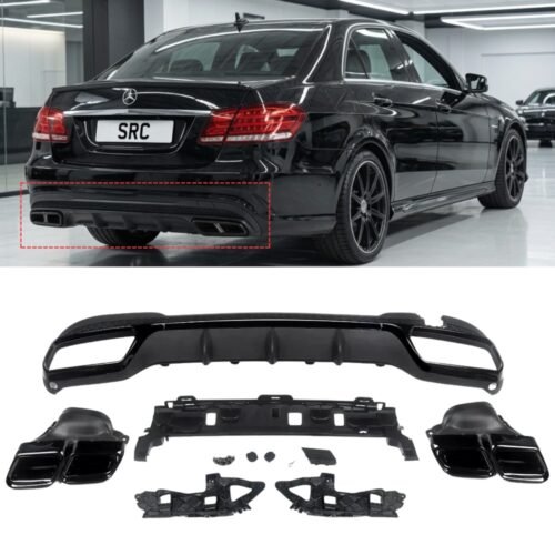 Mercedes E Class W212 E63 AMG Look Rear Diffuser & Black Tailpipes Gloss Black 2013–2016
