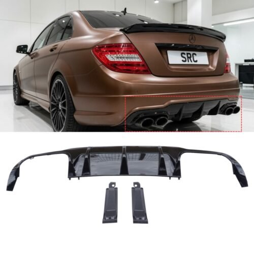 Mercedes C Class W204 C204 C63 AMG Style Rear Diffuser Gloss Black 2012–2014