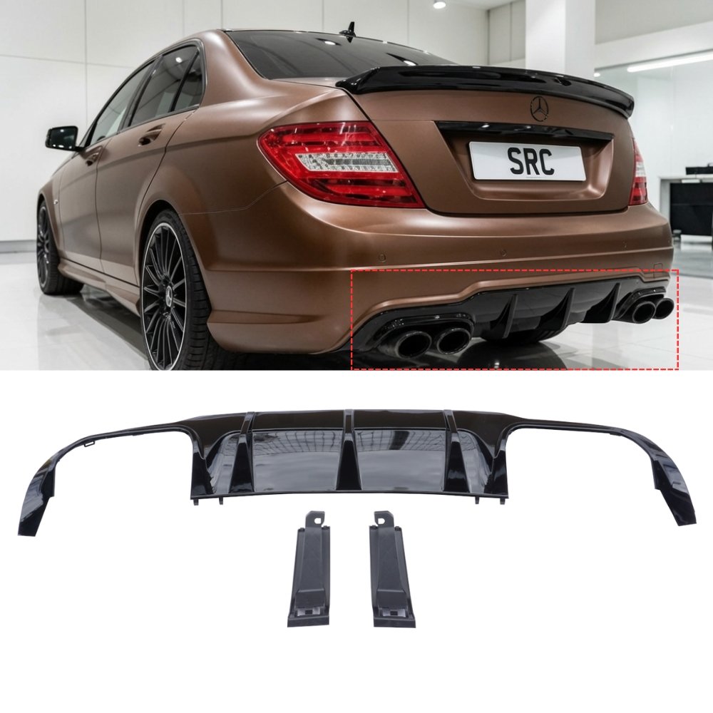 Mercedes C Class W204 C204 C63 AMG Style Rear Diffuser Gloss Black 2012–2014