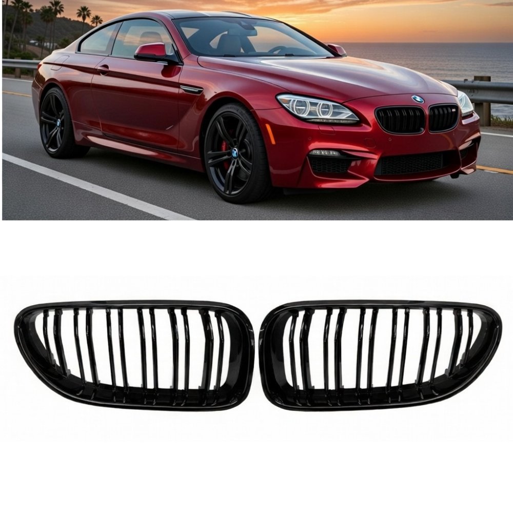 BMW 6 Series F06 F12 F13 Double Slat Front Kidney Grilles Gloss Black 2012–2017