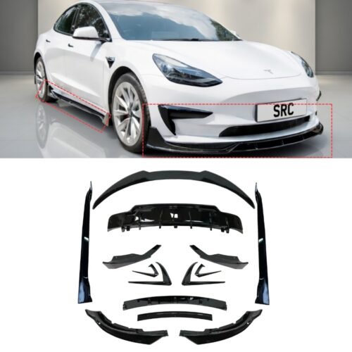 Tesla Model 3 Aero Body Kit Front Splitter Diffuser Side Skirts Spoiler Gloss Black 2017–2023