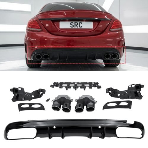 Mercedes C Class W205 C43 AMG Style Rear Diffuser & Tailpipes Gloss Black 2014–2018