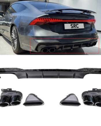 Audi A7 4K S Line S7 Style Rear Diffuser with Black Exhaust Tips Gloss Black 2019–2024