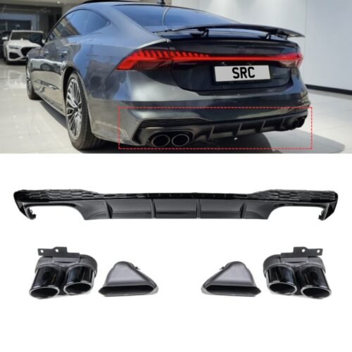 Audi A7 4K S Line S7 Style Rear Diffuser with Black Exhaust Tips Gloss Black 2019–2024