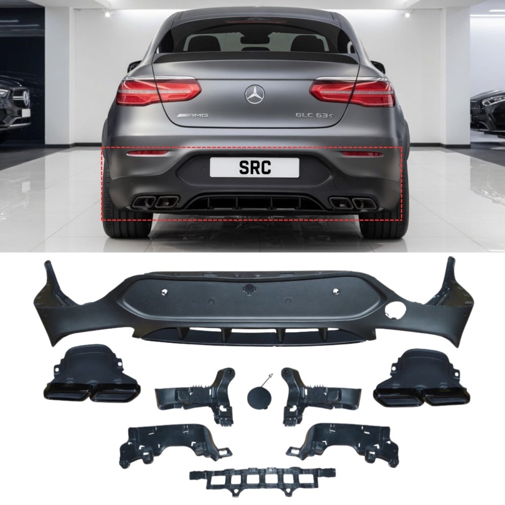 Mercedes GLC Coupe C253 GLC63 AMG Style Rear Diffuser & Exhaust Tips Matte Black 2016–2019