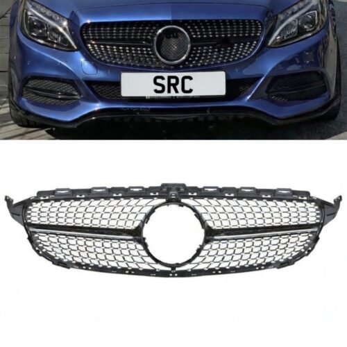 Mercedes C Class W205 C205 A205 Diamond Front Grille Black With Camera Hole 2014–2018