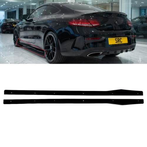 Mercedes C Class W205 C205 AMG Style Side Skirt Extension Blades Gloss Black 2014–2019