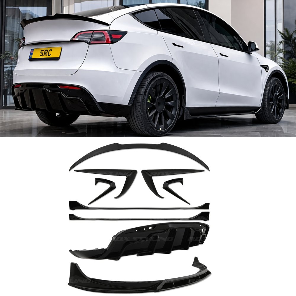 Tesla Model Y Aero Body Kit Front Splitter Diffuser Side Skirts Spoiler Gloss Black 2020–2024