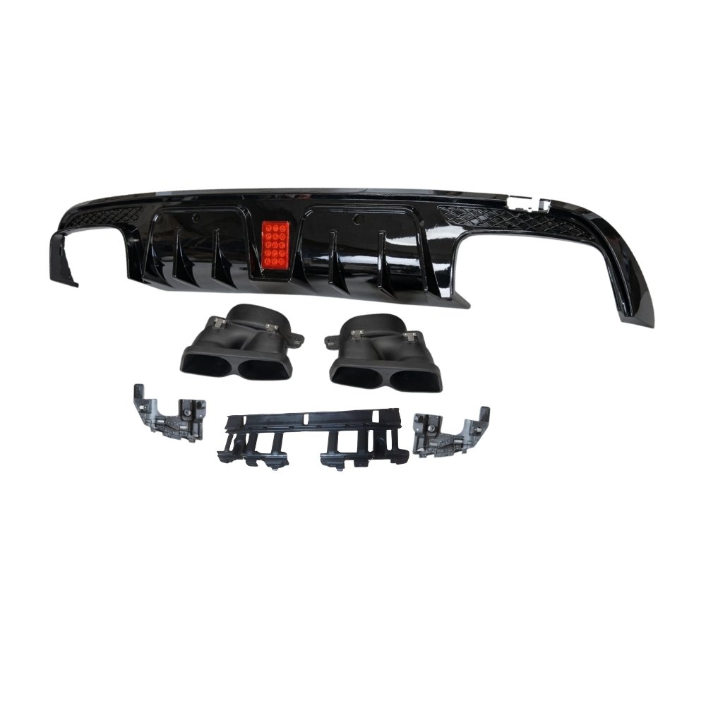 Mercedes C Class W205 B Style Rear Diffuser & Black Tailpipes Gloss Black 2015–2021
