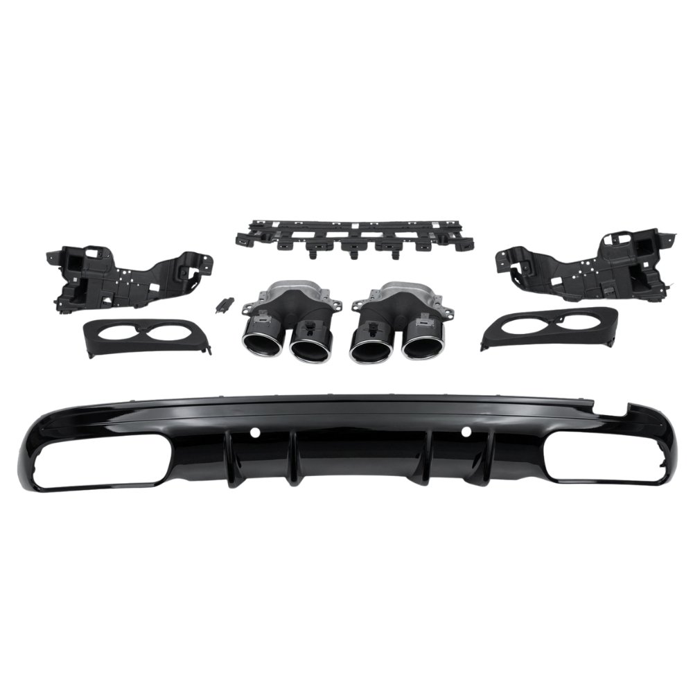 Mercedes C Class W205 C43 AMG Style Rear Diffuser & Tailpipes Gloss Black 2014–2018