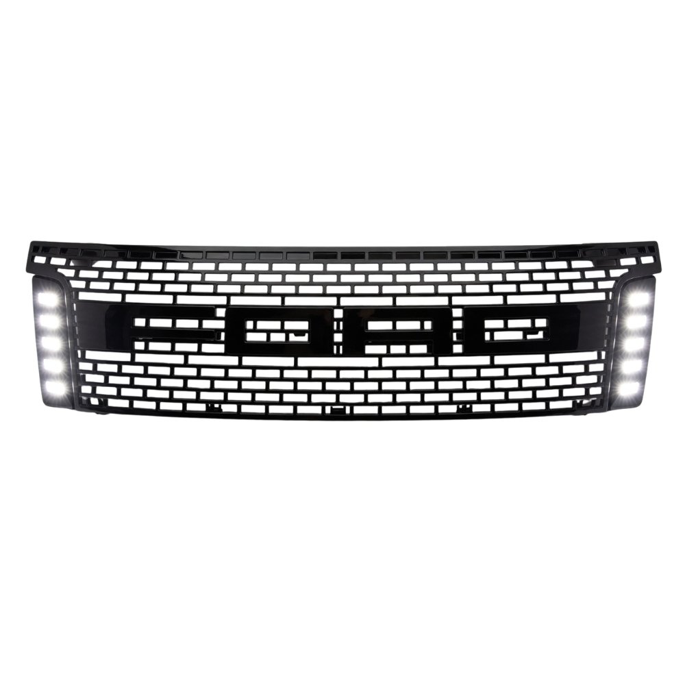 Ford Ranger T6 Mesh Front Grille with DRL LED Lights Matte Black 2012–2015