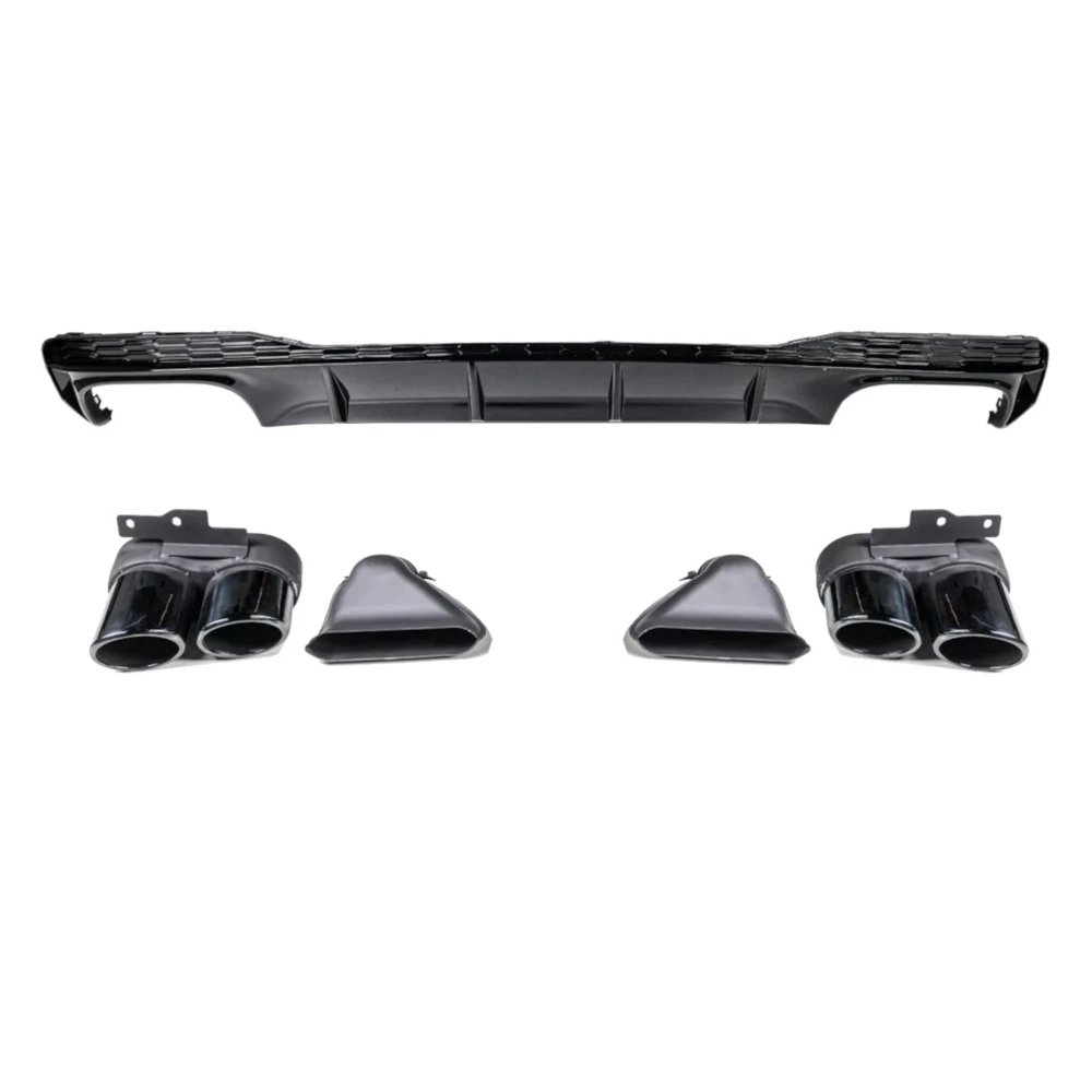 Audi A7 4K S Line S7 Style Rear Diffuser with Black Exhaust Tips Gloss Black 2019–2024
