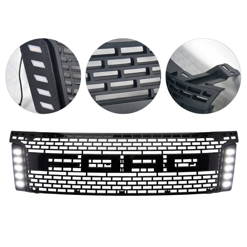 Ford Ranger T6 Mesh Front Grille with DRL LED Lights Matte Black 2012–2015