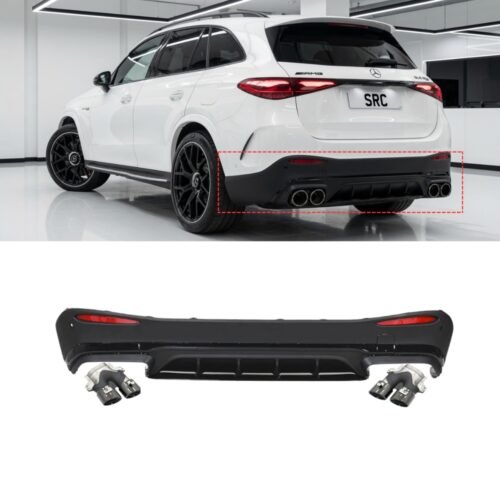 Mercedes GLC X254 AMG Line GLC43 Style Rear Diffuser with Black Quad Tailpipes Gloss Black 2022+