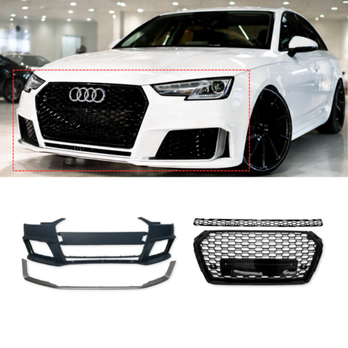 Audi A4 B9 RS4 Style Front Bumper Body Kit with Gloss Black Grille 2017–2019