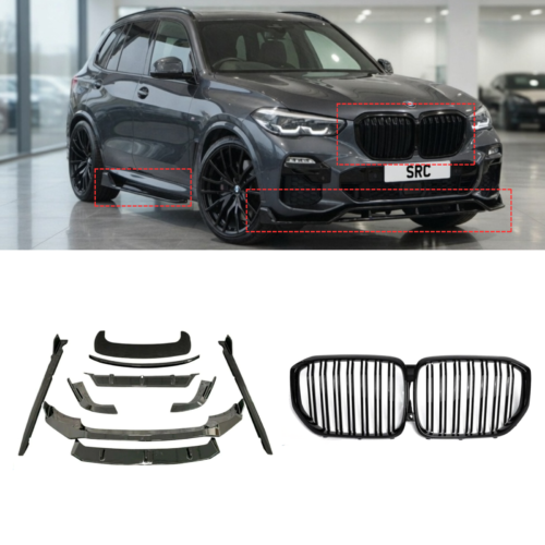 BMW X5 G05 Aero Body Kit Splitter Diffuser Side Skirts & Grille Gloss Black 2018–2022