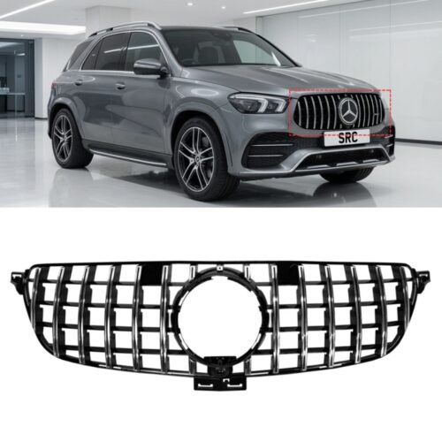 Mercedes GLE W166 Panamericana GT Style Front Grille Gloss Black & Chrome with Camera 2015–2019