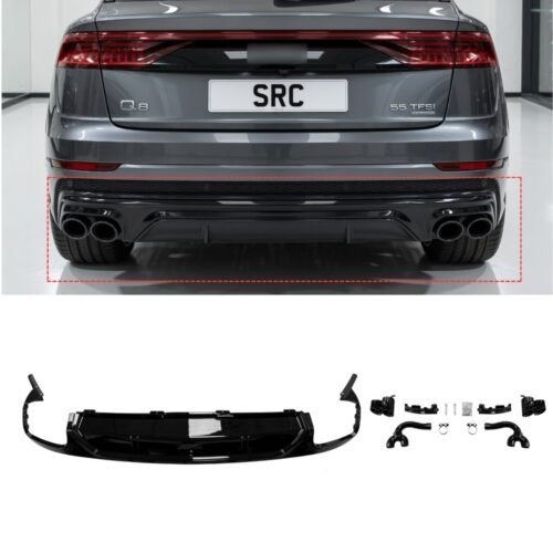 Audi Q8 SQ8 Style Rear Diffuser Gloss Black with Black Exhaust Tips 2018–2023