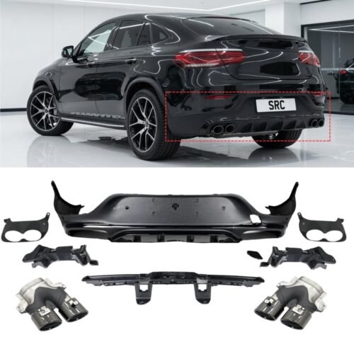 Mercedes GLC Coupe C253 AMG Line Facelift GLC43 Style Rear Diffuser with Black Quad Tailpipes Gloss Black 2019–2023