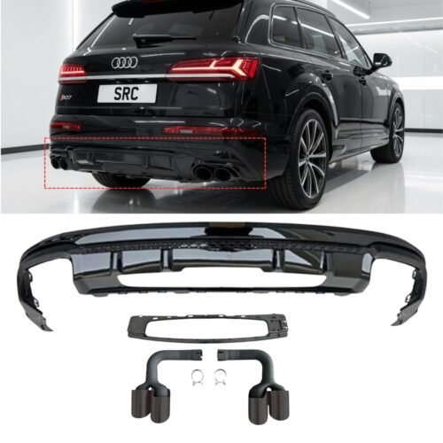 Audi Q7 4M Facelift SQ7 Style Rear Diffuser with Black Quad Tailpipes Gloss Black 2024+