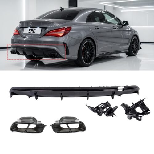 Mercedes CLA W117 AMG Line CLA45 Style Rear Diffuser with Black Quad Tailpipes 2013–2019