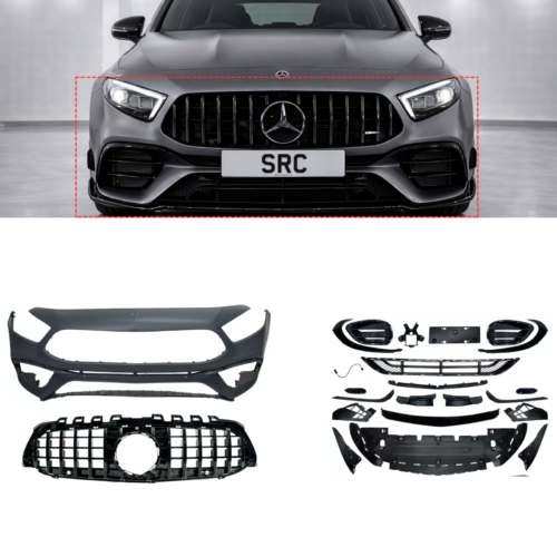 Mercedes A-Class W177 V177 A45 AMG Style Front Bumper Body Kit with Panamericana Grille 2018–2023