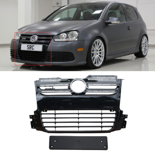 VW Golf MK5 R32 Front Grille Gloss Black with Silver Trim 2003–2009